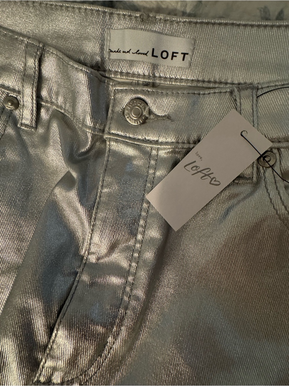 LOFT Metallic Silver Skinny Pants